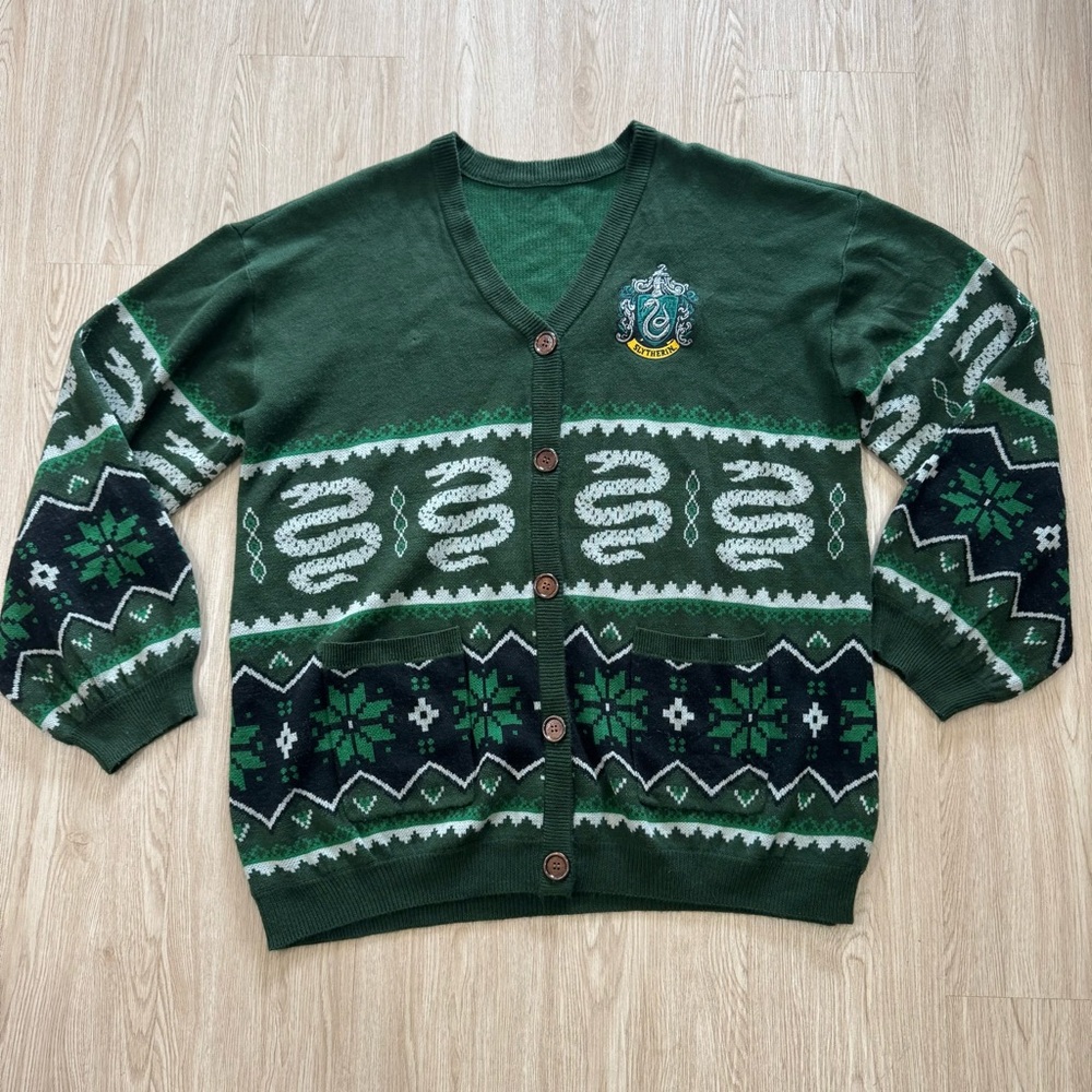 Harry Potter slytherin Hogwarts fair isle Cardigan Sweater - Picture 3 of 4